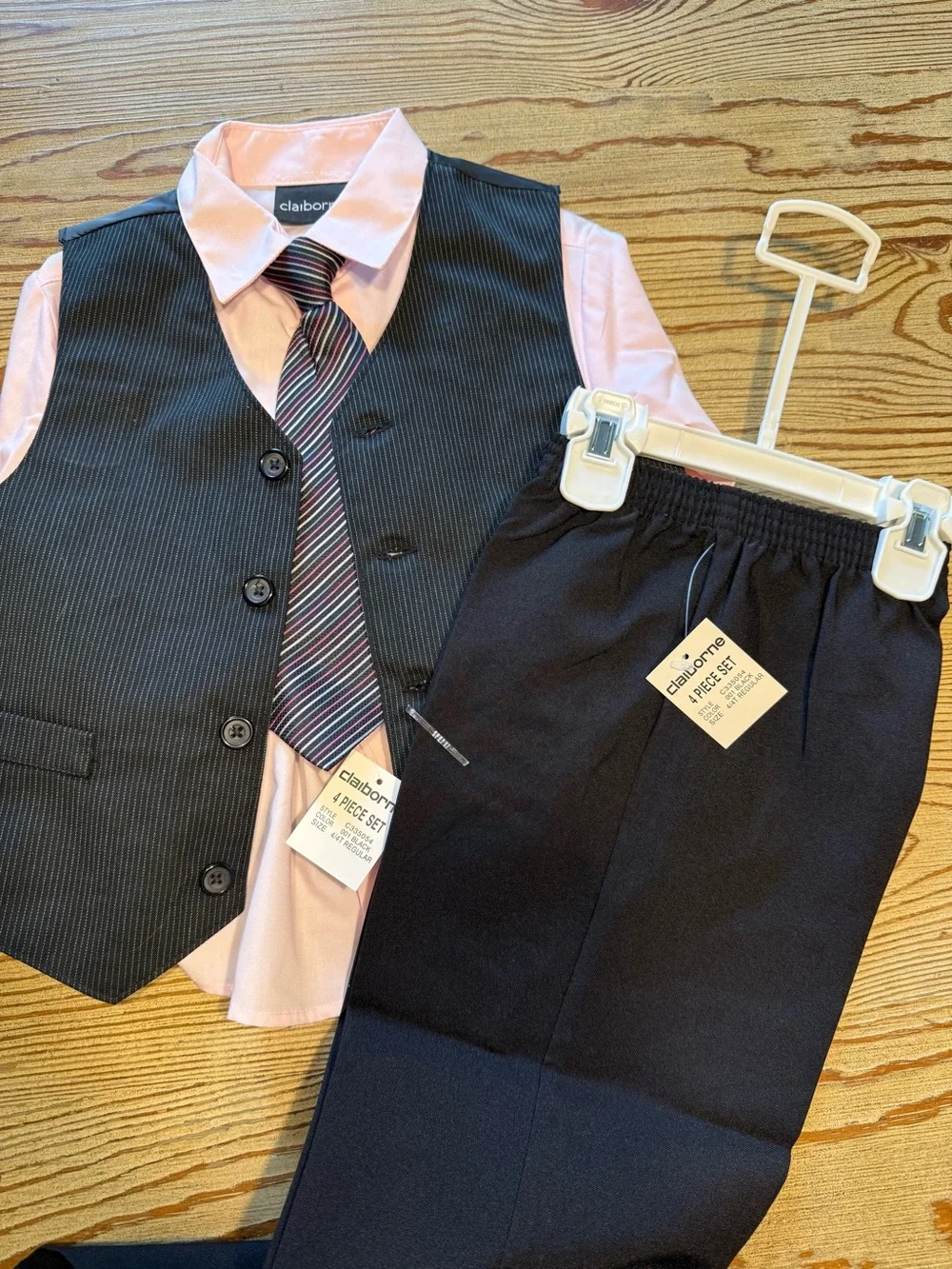 Claiborne Black Pinstripe Vest Suit with Light Pink Shirt
